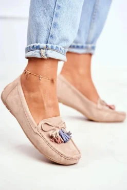 Hot Mokasyny Damskie Zamszowe Modne Beżowe Donna Mia Damskie Loafersy Damskie|Mokasyny Damskie Zamszowe