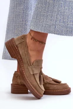 Sale Damskie buty S.Barski Mokasyny Damskie Zamszowe Z Frędzlami D&A TW107 Brązowe Brązowy