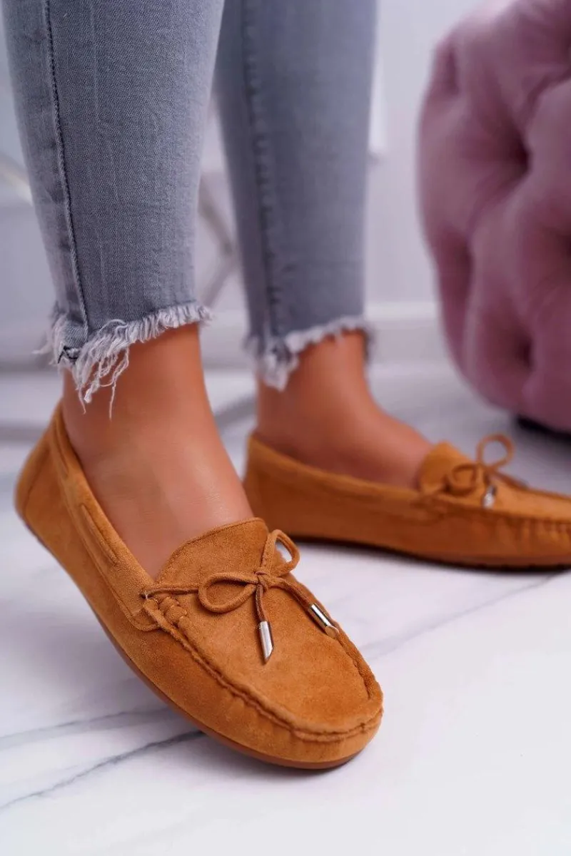 Outlet Mokasyny Damskie Zamszowe Komfortowe Camel Buggy Damskie Mokasyny Damskie Zamszowe