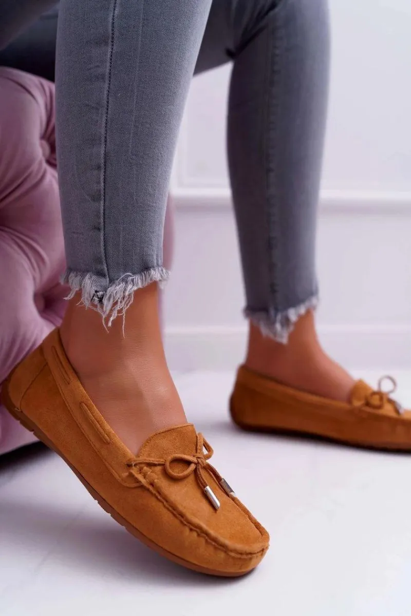 Outlet Mokasyny Damskie Zamszowe Komfortowe Camel Buggy Damskie Mokasyny Damskie Zamszowe