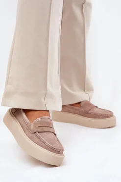 Mokasyny Damskie Zamszowe>Buty damskie Vinceza Mokasyny Damskie Zamszowe Na Platformie Vinceza 79535 Beżowe