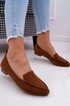 Online Boto Mokasyny Damskie Zamszowe Skóra Loafery Koniak Homny
