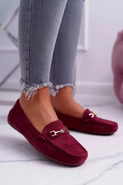 Discount Boto Mokasyny Damskie Zamszowe Comfort Bordowe Anzio