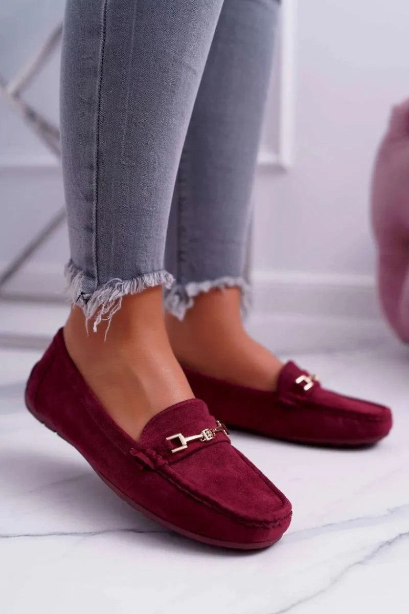 Discount Boto Mokasyny Damskie Zamszowe Comfort Bordowe Anzio
