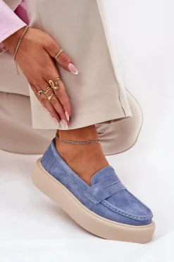 Discount Mokasyny Damskie Zamszowe Na Platformie Vinceza 79535 Niebieskie Damskie Mokasyny Damskie Zamszowe
