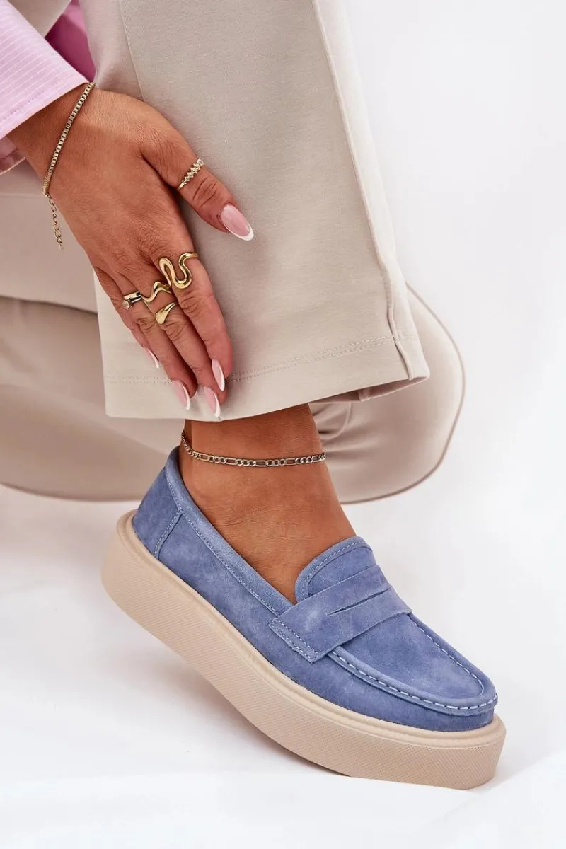Discount Mokasyny Damskie Zamszowe Na Platformie Vinceza 79535 Niebieskie Damskie Mokasyny Damskie Zamszowe
