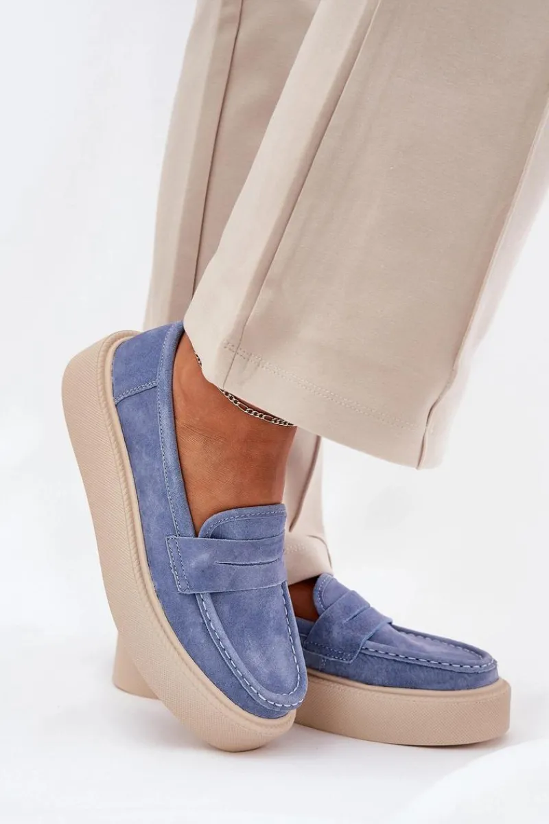 Discount Mokasyny Damskie Zamszowe Na Platformie Vinceza 79535 Niebieskie Damskie Mokasyny Damskie Zamszowe