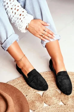 Mokasyny Damskie Zamszowe>Buty Sergio Leone Mokasyny Damskie Zamszowe Sergio Leone MK734 Czarne Nebbi