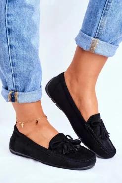 Mokasyny Damskie Zamszowe>Evento Mokasyny Damskie Zamszowe 20PB35-2003 Czarne Donna Mia