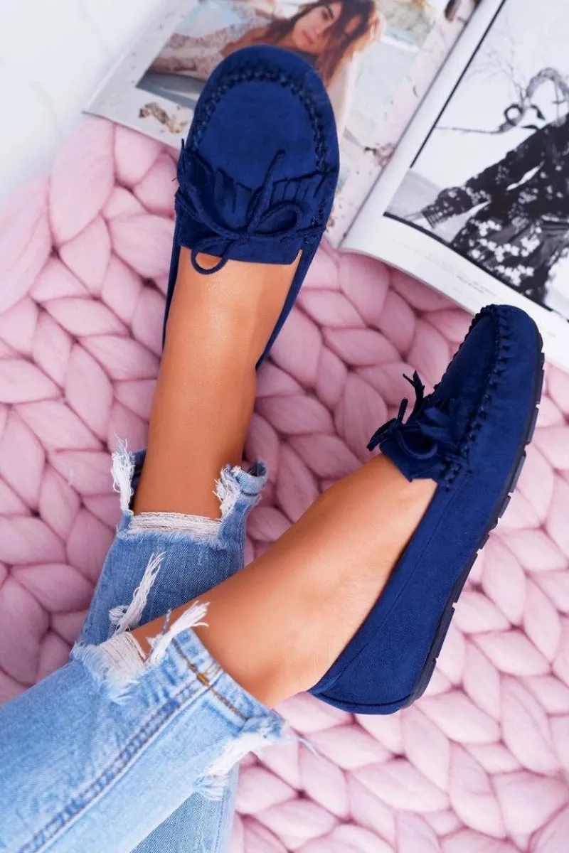 Clearance Mokasyny Damskie Zamszowe Granatowe Espanto Damskie Mokasyny Damskie Zamszowe