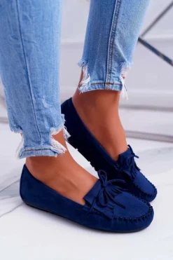 Clearance Mokasyny Damskie Zamszowe Granatowe Espanto Damskie Mokasyny Damskie Zamszowe