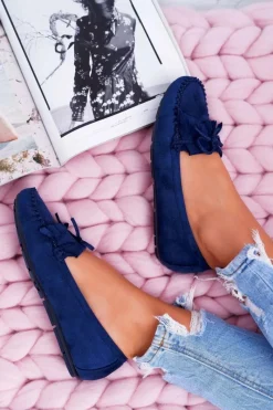 Clearance Mokasyny Damskie Zamszowe Granatowe Espanto Damskie Mokasyny Damskie Zamszowe