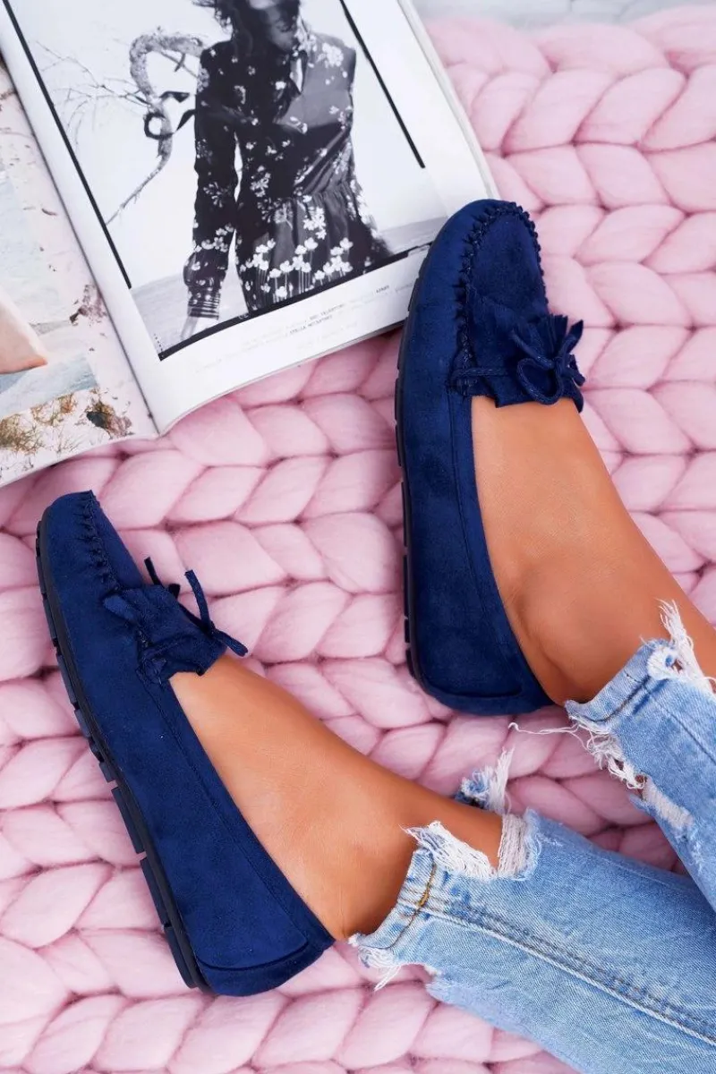 Clearance Mokasyny Damskie Zamszowe Granatowe Espanto Damskie Mokasyny Damskie Zamszowe