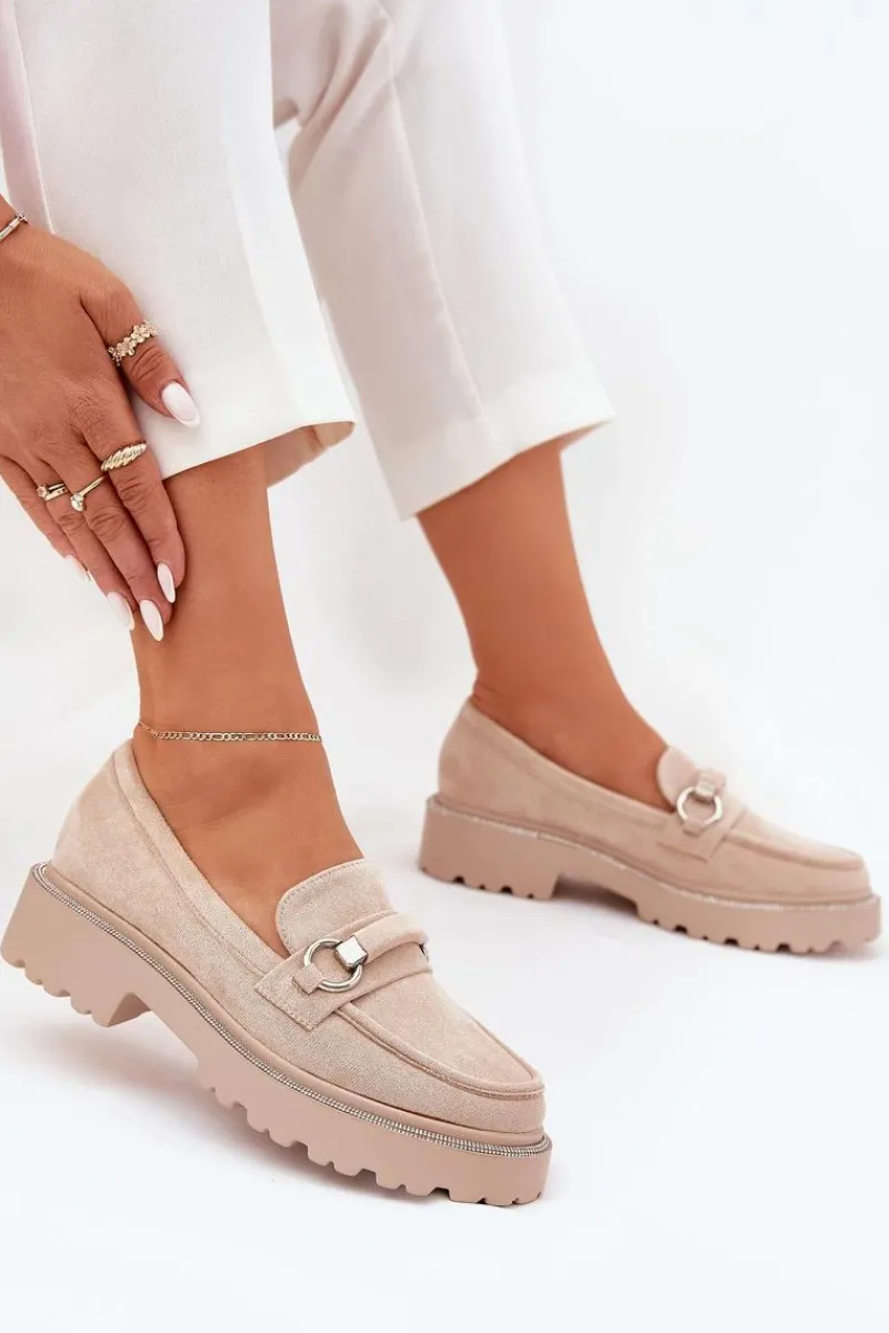 Hot Mokasyny Damskie Zdobione Cyrkoniami Beżowe Patina Damskie Mokasyny Płaskie|Mokasyny Damskie Skórzane