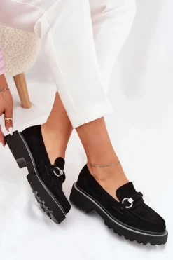 Sale Boto Mokasyny Damskie Zdobione Cyrkoniami Czarne Patina