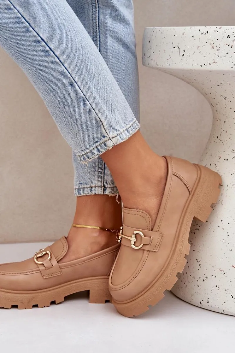 Discount Boto Mokasyny Damskie Ze Złotym Detalem Beżowe Ferietta