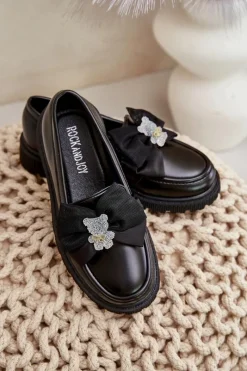 New Buty damskie Vinceza Mokasyny Dziewczęce Z Kokardą Eko Skórzane Czarne Avallesa