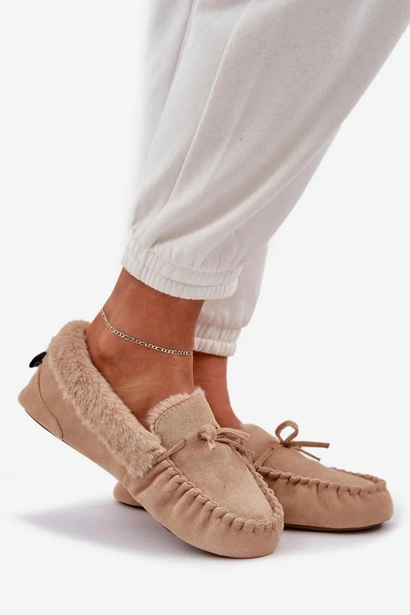 Loafersy Damskie|Kapcie Klasyczne>Boto Mokasyny Kapcie Damskie Z Futerkiem Beżowe Kleogoria