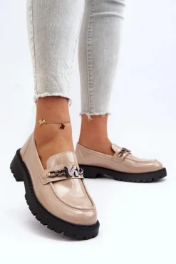 Discount Mokasyny Lakierowane Damskie Na Płaskim Obcasie Beżowe Ezoma Damskie Loafersy Damskie|Mokasyny Płaskie