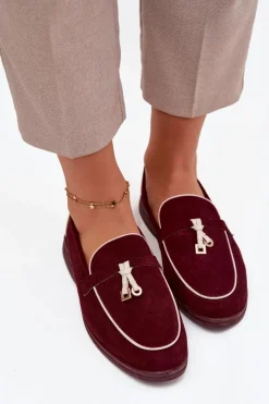Loafersy Damskie|Mokasyny Płaskie>Boto Mokasyny Loafersy Damskie Z Eko Zamszu Bordowe Darwen Czerwony