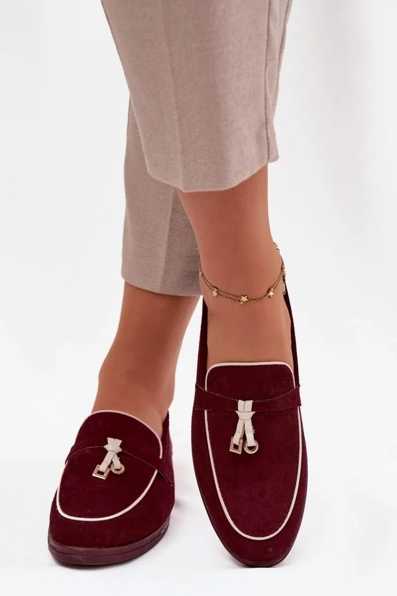 Loafersy Damskie|Mokasyny Płaskie>Boto Mokasyny Loafersy Damskie Z Eko Zamszu Bordowe Darwen Czerwony