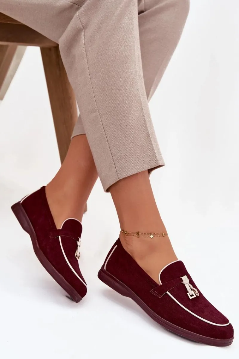 Loafersy Damskie|Mokasyny Płaskie>Boto Mokasyny Loafersy Damskie Z Eko Zamszu Bordowe Darwen Czerwony