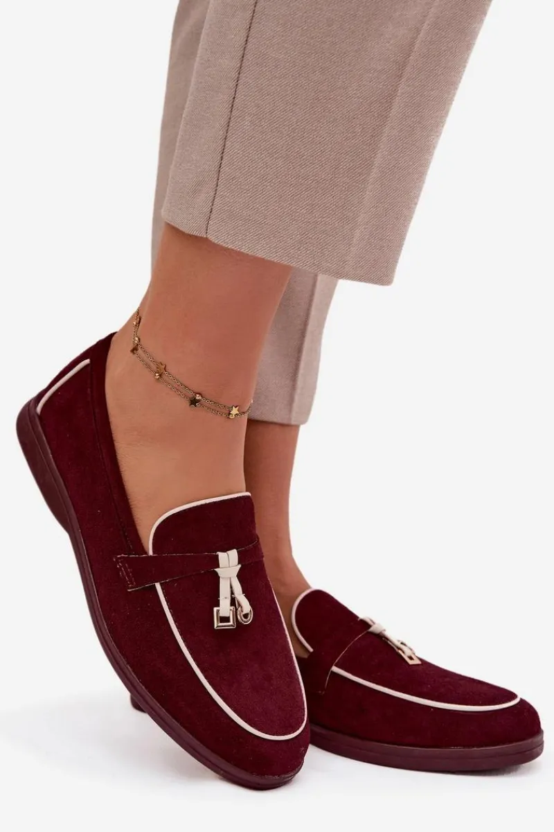 Loafersy Damskie|Mokasyny Płaskie>Boto Mokasyny Loafersy Damskie Z Eko Zamszu Bordowe Darwen Czerwony
