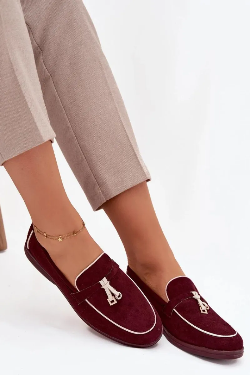 Loafersy Damskie|Mokasyny Płaskie>Boto Mokasyny Loafersy Damskie Z Eko Zamszu Bordowe Darwen Czerwony