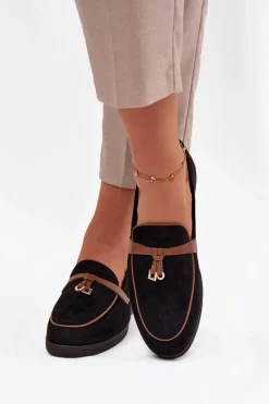 Mokasyny Loafersy Damskie Z Eko Zamszu Czarne Darwen Damskie Loafersy Damskie|Mokasyny Płaskie