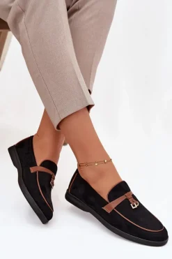 Mokasyny Loafersy Damskie Z Eko Zamszu Czarne Darwen Damskie Loafersy Damskie|Mokasyny Płaskie