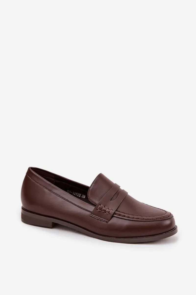 Clearance Mokasyny Loafersy Damskie Z Eko Skóry Czekoladowe Bessina Damskie Loafersy Damskie|Mokasyny Płaskie