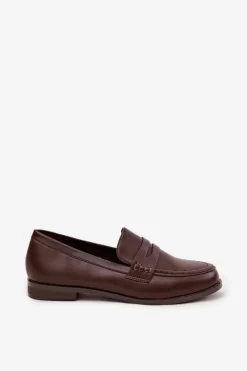 Clearance Mokasyny Loafersy Damskie Z Eko Skóry Czekoladowe Bessina Damskie Loafersy Damskie|Mokasyny Płaskie