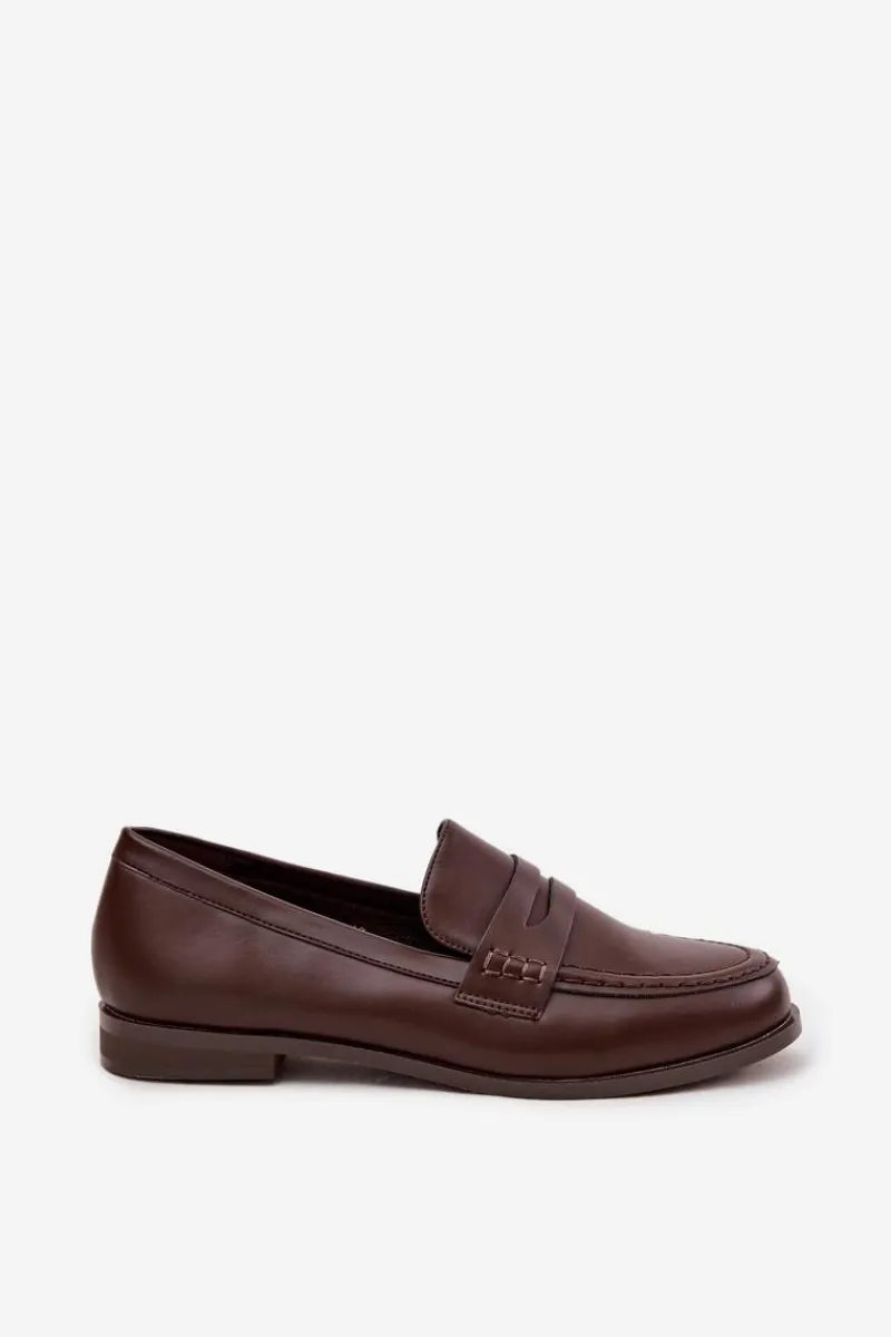 Clearance Mokasyny Loafersy Damskie Z Eko Skóry Czekoladowe Bessina Damskie Loafersy Damskie|Mokasyny Płaskie