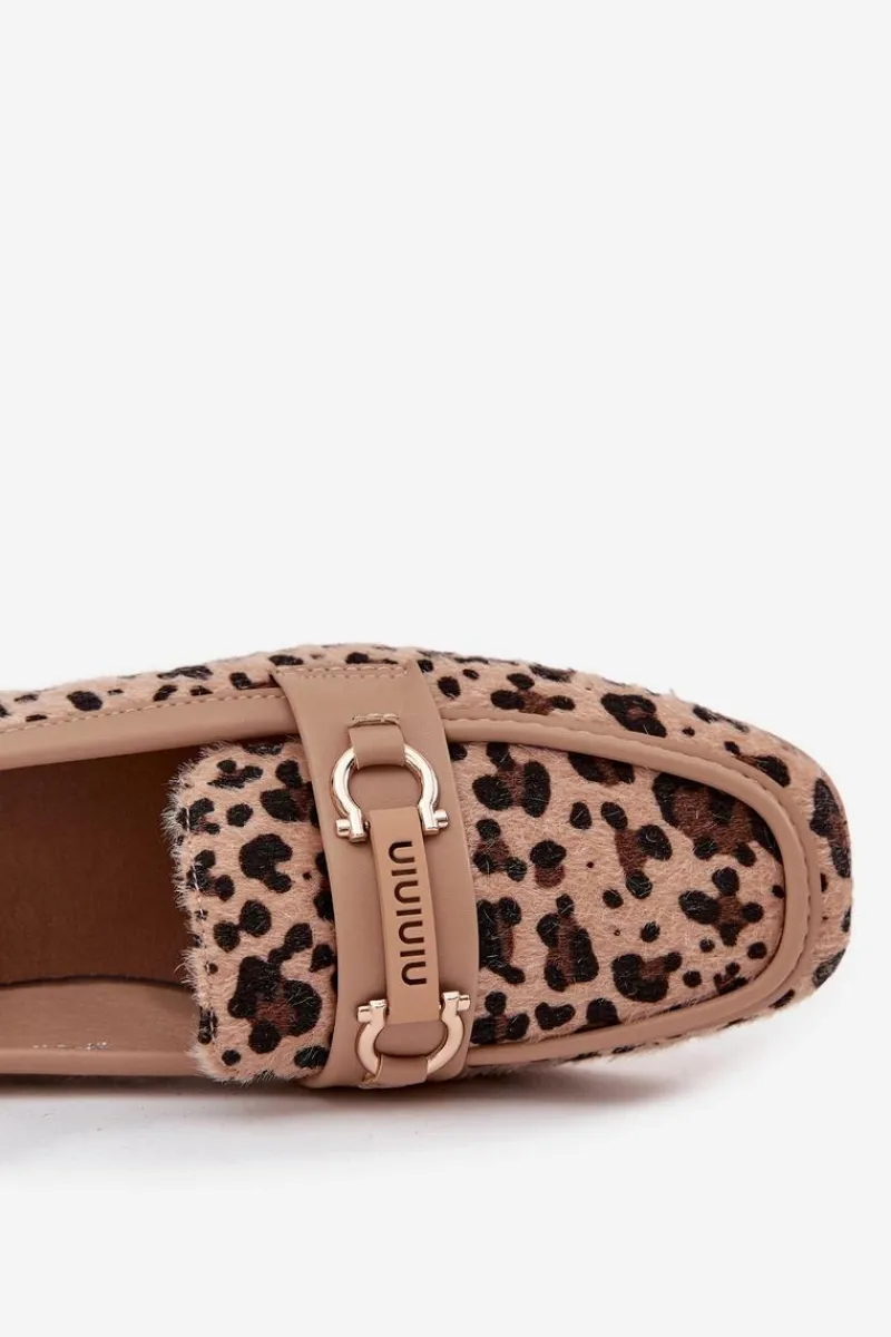 Loafersy Damskie|Mokasyny Płaskie>Boto Mokasyny Loafersy Damskie Z Ozdobnym Elementem Panterka Beżowe Evelora Beżowy
