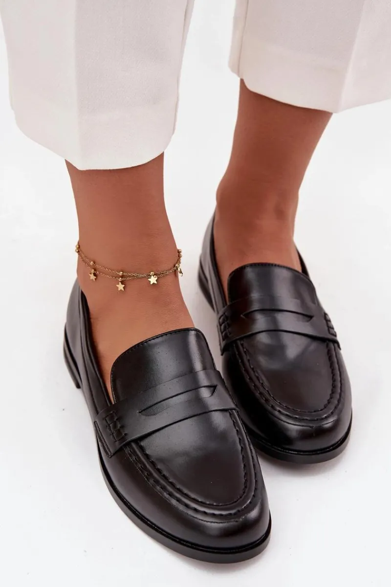 Discount Boto Mokasyny Loafersy Damskie Z Eko Skóry Czarne Bessina Czarny