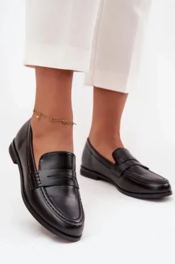 Discount Boto Mokasyny Loafersy Damskie Z Eko Skóry Czarne Bessina Czarny