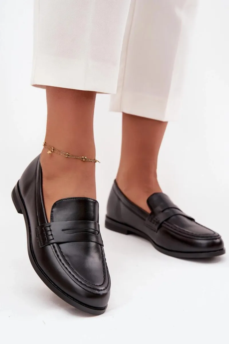 Discount Boto Mokasyny Loafersy Damskie Z Eko Skóry Czarne Bessina Czarny