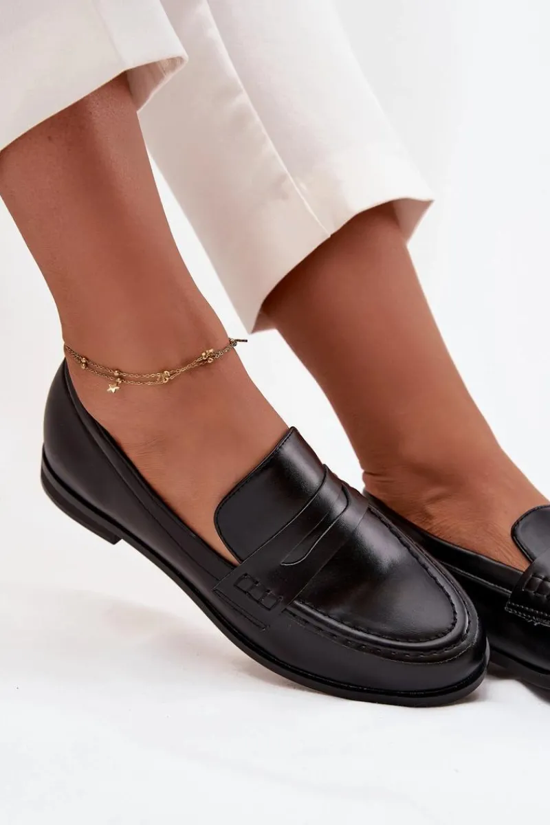 Discount Boto Mokasyny Loafersy Damskie Z Eko Skóry Czarne Bessina Czarny