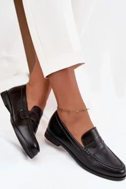 Discount Boto Mokasyny Loafersy Damskie Z Eko Skóry Czarne Bessina Czarny