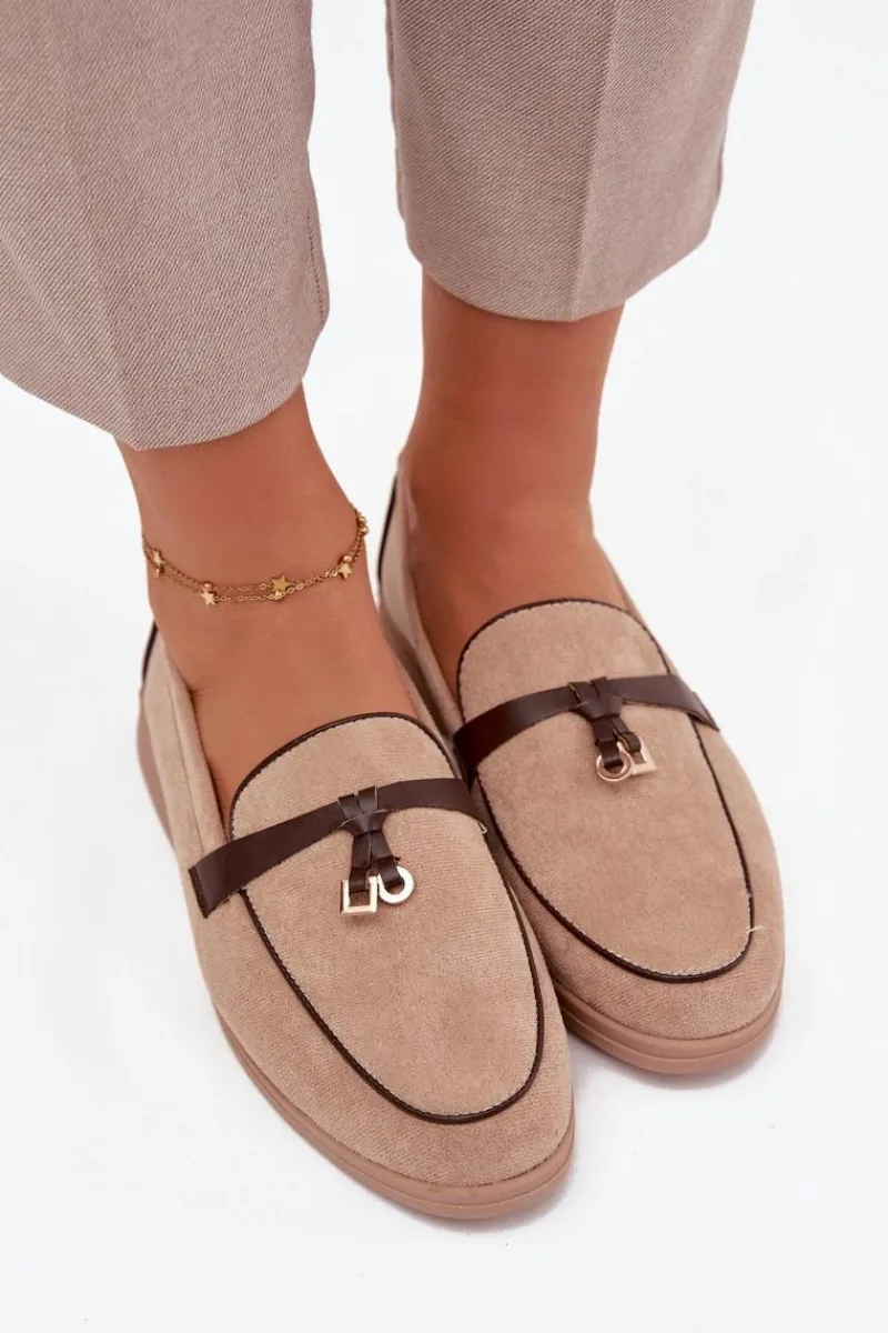 Loafersy Damskie|Mokasyny Płaskie>Boto Mokasyny Loafersy Damskie Z Eko Zamszu Beżowe Darwen Beżowy