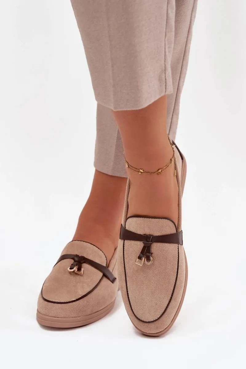 Loafersy Damskie|Mokasyny Płaskie>Boto Mokasyny Loafersy Damskie Z Eko Zamszu Beżowe Darwen Beżowy
