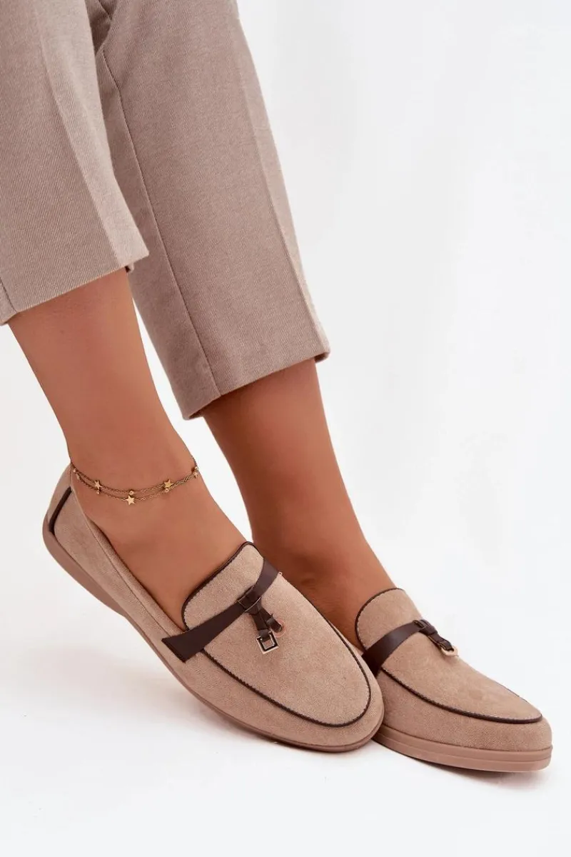 Loafersy Damskie|Mokasyny Płaskie>Boto Mokasyny Loafersy Damskie Z Eko Zamszu Beżowe Darwen Beżowy