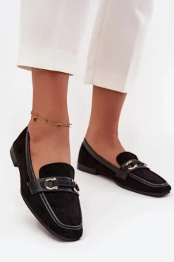 Discount Mokasyny Loafersy Damskie Z Ozdobnym Elementem Czarne Evelora Damskie Loafersy Damskie|Mokasyny Płaskie
