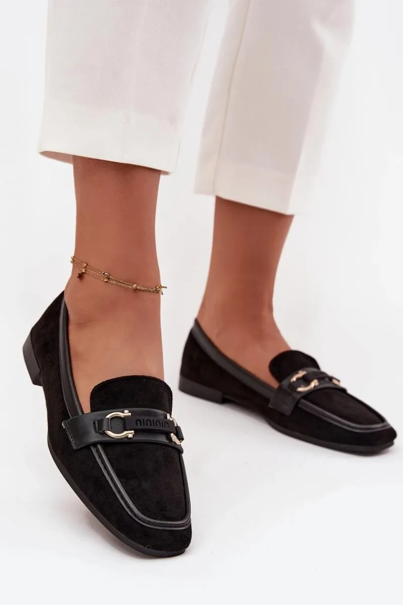 Discount Mokasyny Loafersy Damskie Z Ozdobnym Elementem Czarne Evelora Damskie Loafersy Damskie|Mokasyny Płaskie