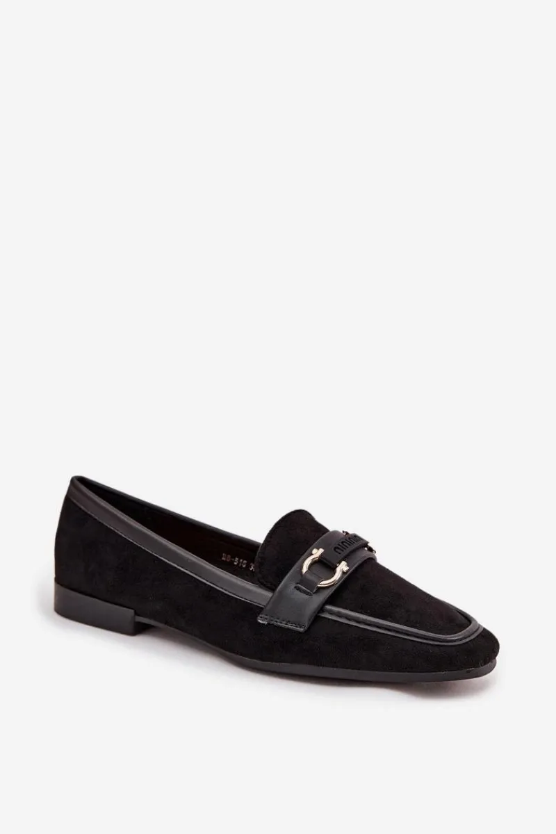 Discount Mokasyny Loafersy Damskie Z Ozdobnym Elementem Czarne Evelora Damskie Loafersy Damskie|Mokasyny Płaskie