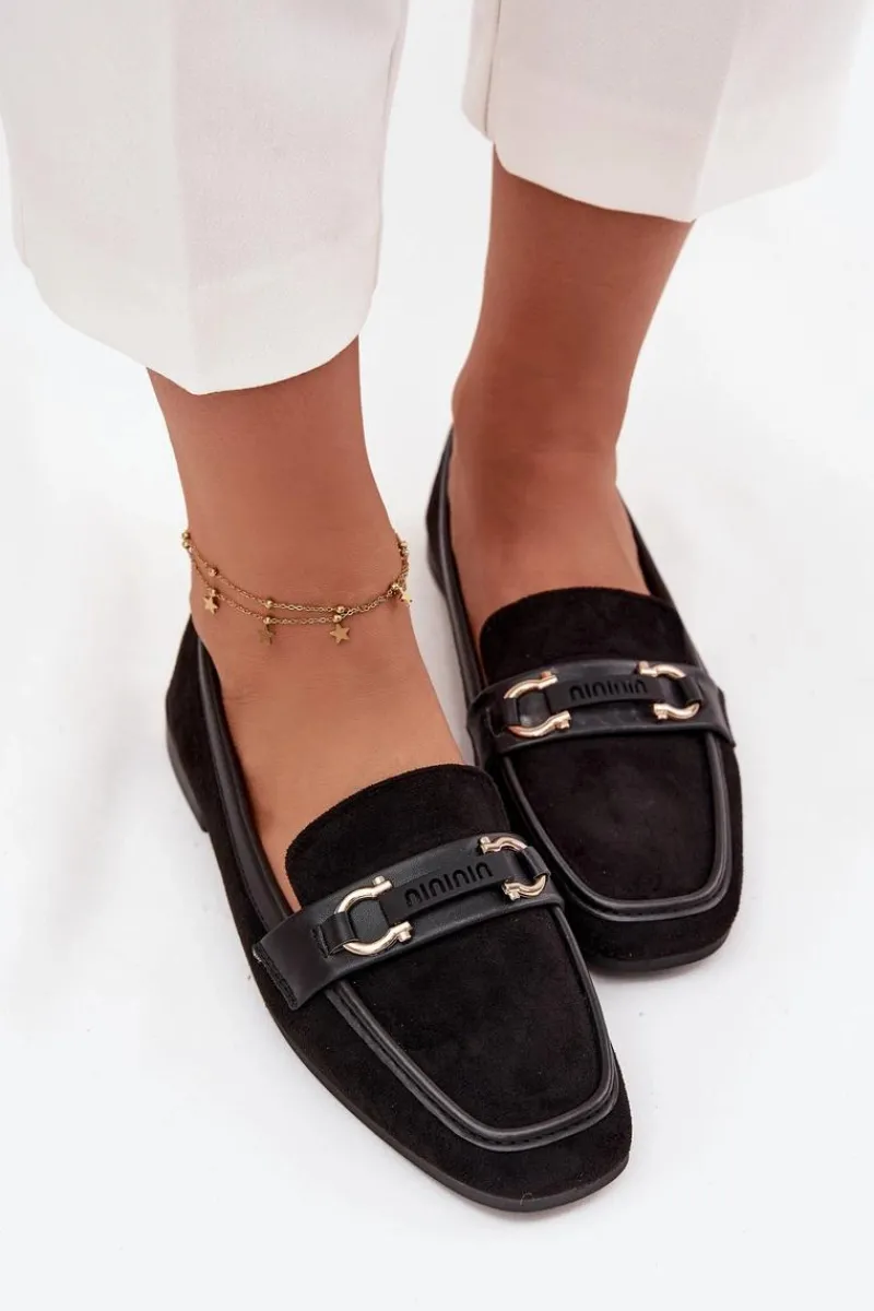 Discount Mokasyny Loafersy Damskie Z Ozdobnym Elementem Czarne Evelora Damskie Loafersy Damskie|Mokasyny Płaskie