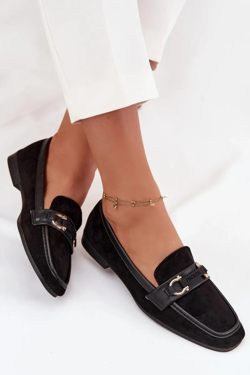 Discount Mokasyny Loafersy Damskie Z Ozdobnym Elementem Czarne Evelora Damskie Loafersy Damskie|Mokasyny Płaskie