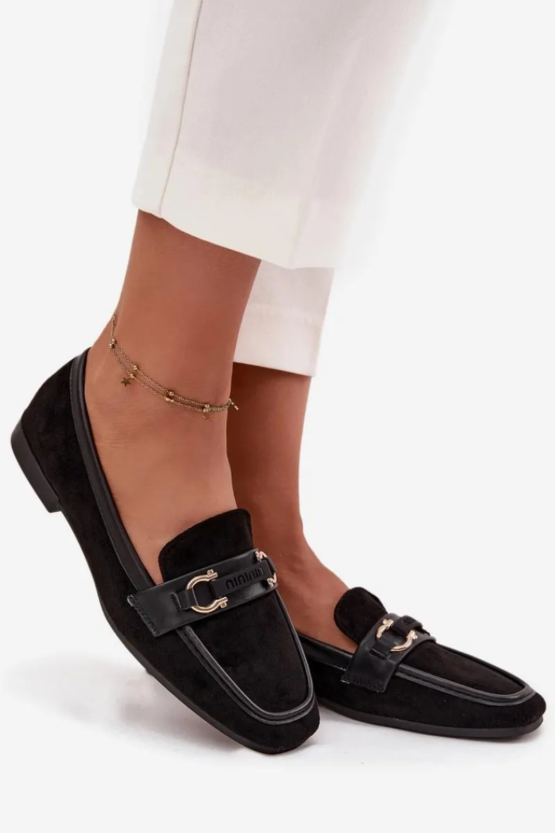 Discount Mokasyny Loafersy Damskie Z Ozdobnym Elementem Czarne Evelora Damskie Loafersy Damskie|Mokasyny Płaskie