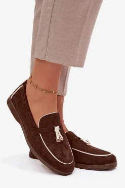 Clearance Boto Mokasyny Loafersy Damskie Z Eko Zamszu Czekoladowe Darwen Brązowy