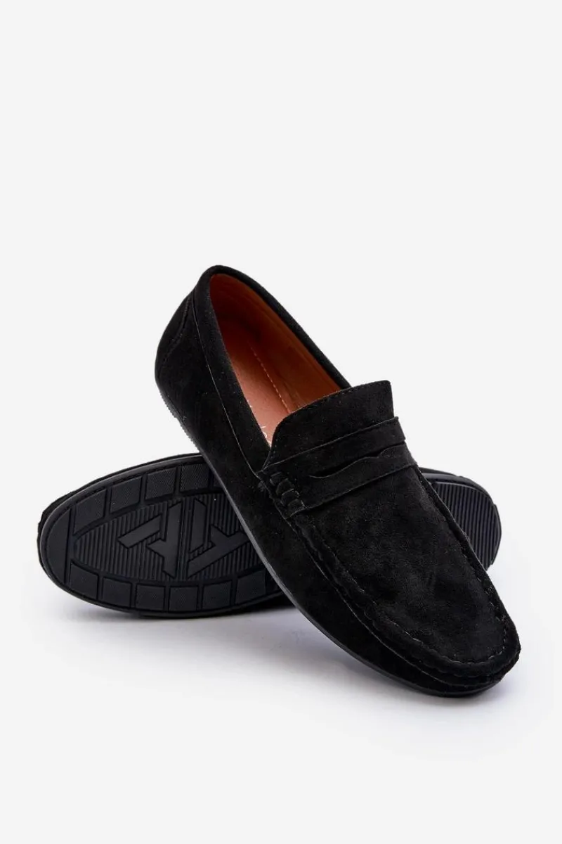 Hot Mokasyny Męskie Eko Zamszowe Czarne Nedlin Męskie Mokasyny Wsuwane